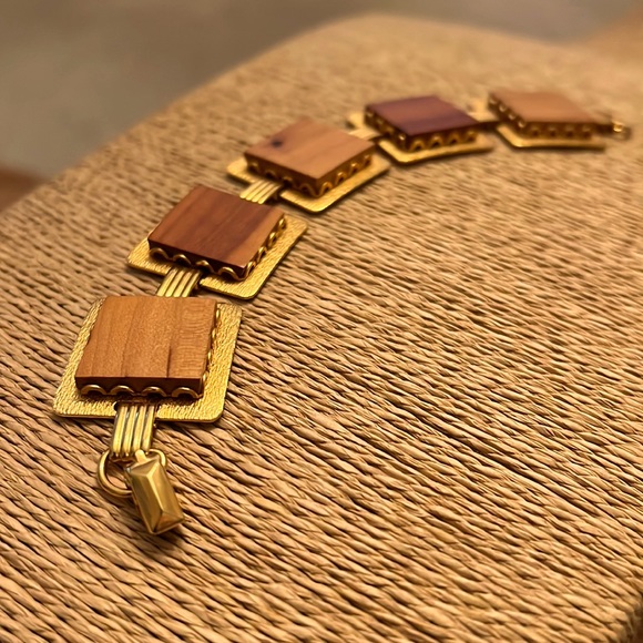 Jewelry - MCM Modernist Gold Tone Bracelet with Square Wood Panels